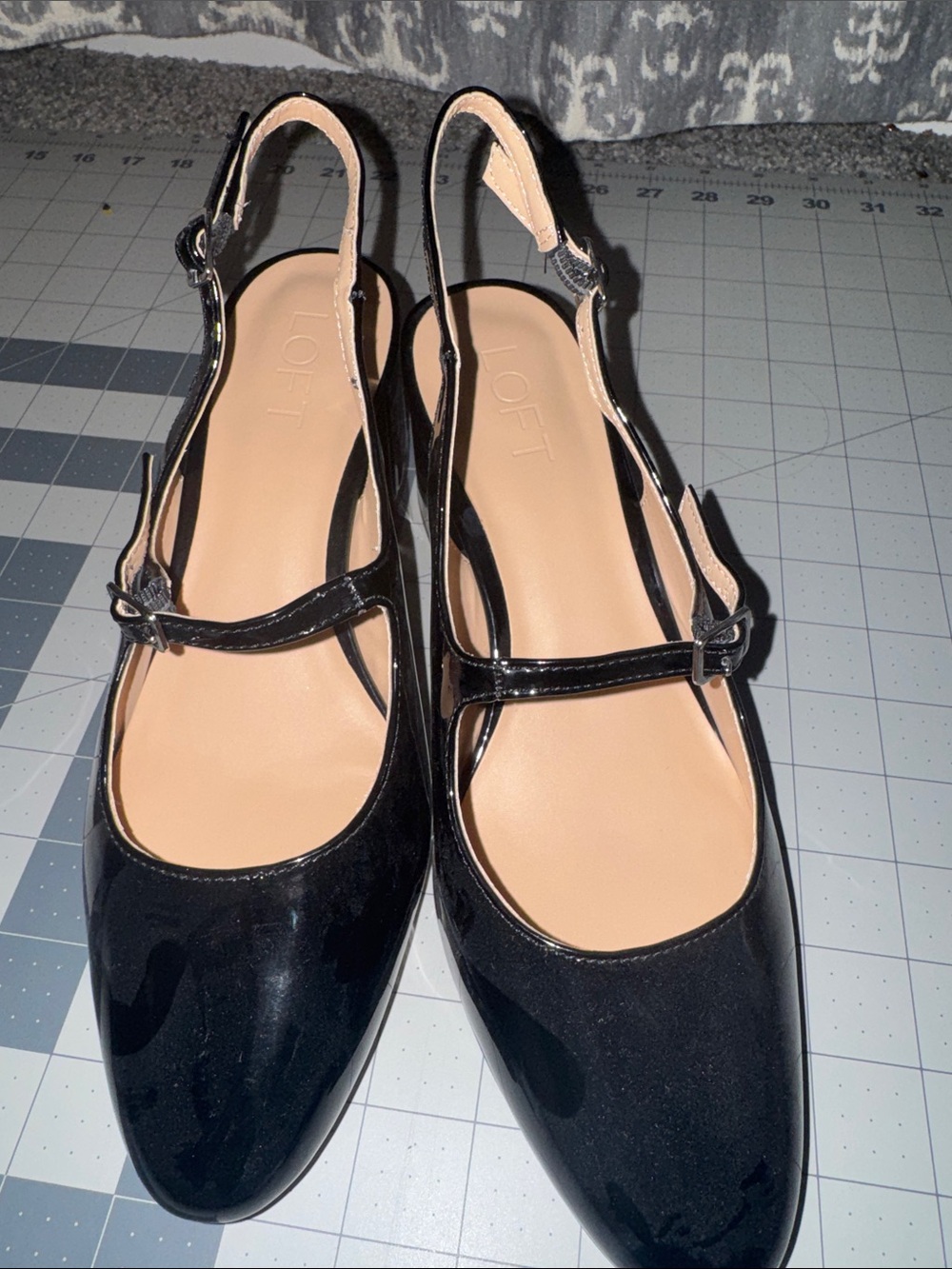 LOFT Black Patent Mary Jane Slingback Flats with Buckle